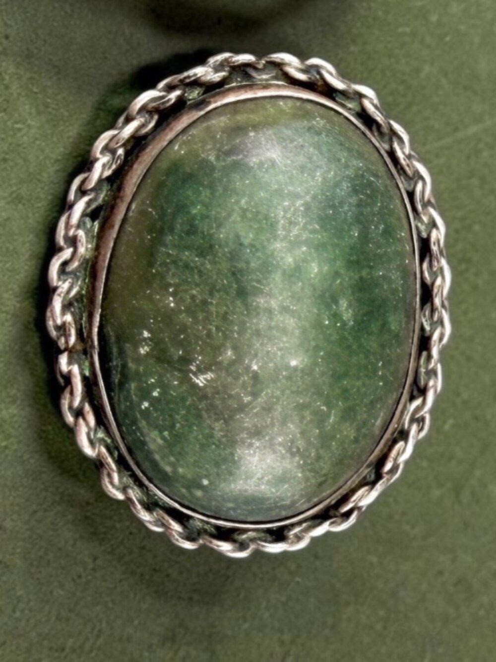 Vintage Sterling Silver And Jade Brooch Pendant Mexico